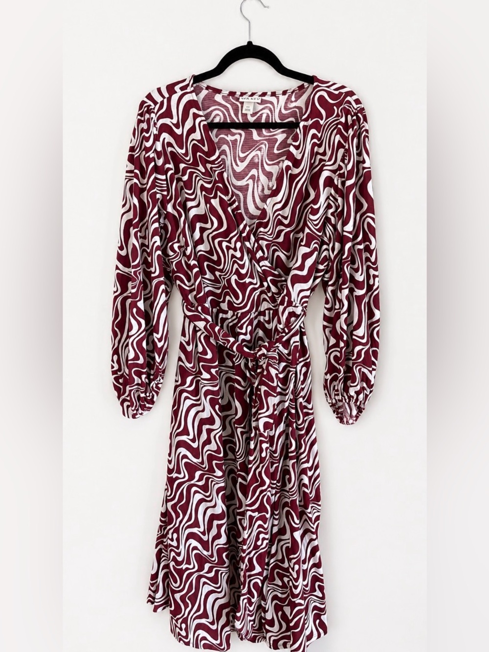 Womens Plus Burgundy & White Wrap Midi Dress - 2X